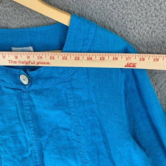 Mosaic‎ USA Top Large Linen Blue Button 3/4 Sleeve Vibrant Lagenlook - Picture 5 of 12
